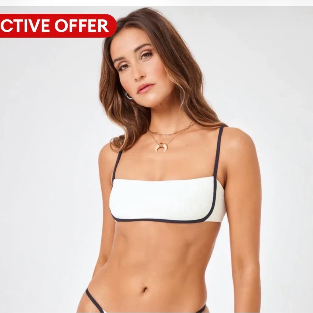 Nwt L*Space Hazel Contrast Trim Bralette Bikini Top Sz Small Swimsuit Tie Back